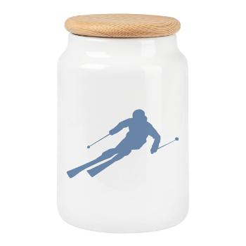 Minimalistische Skifahrer Silhouette Wintersport - Keksdose mit Holzdeckel - Weiß - Vorne