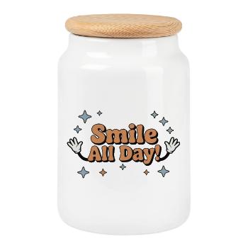 Typographie inspirante de jour joyeux - Boîte à biscuits avec couvercle en bois - blanc - Devant