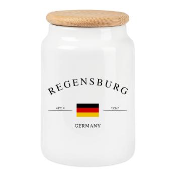 Regensburg Germany Holiday Souvenir & Gift - Cookie Jar with Wooden Lid - white - Front