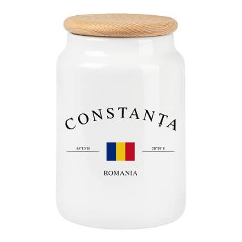 Constanța, Roumanie – Souvenir et cadeau de vacances - Boîte à biscuits avec couvercle en bois - blanc - Devant