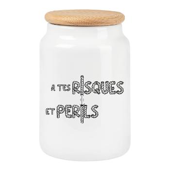 AT YOUR OWN RISK! - Cookie Jar with Wooden Lid - white - Front