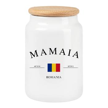 Mamaia Romania – Souvenir et cadeau de vacances - Boîte à biscuits avec couvercle en bois - blanc - Devant