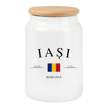 Iași, Roumanie – Souvenir et cadeau de vacances - Boîte à biscuits avec couvercle en bois - blanc - Devant