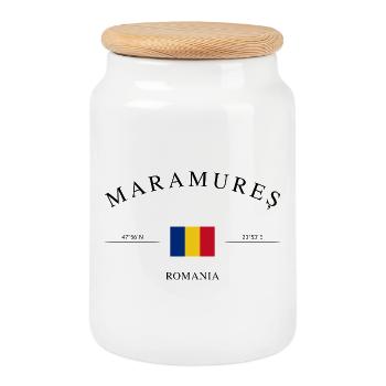 Maramureș Roumanie – Souvenir et cadeau de vacances - Boîte à biscuits avec couvercle en bois - blanc - Devant