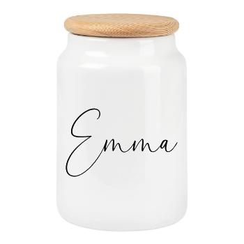 Emma / Handwriting Personalized Design - Cookie Jar with Wooden Lid - white - Front