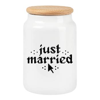 Just Married Pixel lustiges Hochzeitsgeschenk - Keksdose mit Holzdeckel - Weiß - Vorne