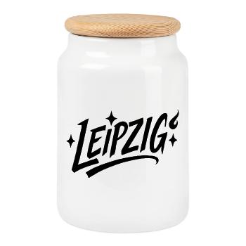 Leipzig Star Lettering - Cookie Jar with Wooden Lid - white - Front