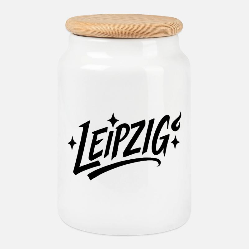 Leipzig Sternen-Schriftzug - Keksdose mit Holzdeckel - Weiß