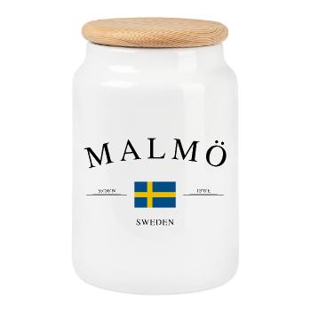 Malmö, Suède – Souvenir et cadeau de Noël - Boîte à biscuits avec couvercle en bois - blanc - Devant
