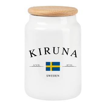 Kiruna, Suède – Souvenir et cadeau de Noël - Boîte à biscuits avec couvercle en bois - blanc - Devant