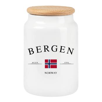 Bergen, Norvège – Souvenir et cadeau de Noël - Boîte à biscuits avec couvercle en bois - blanc - Devant