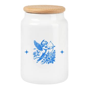 Cupid aux Fleurs Bleues - Boîte à biscuits avec couvercle en bois - blanc - Devant