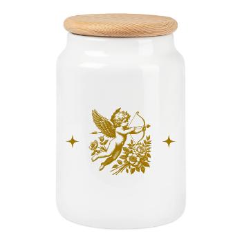 Cupid Doré et Fleurs - Boîte à biscuits avec couvercle en bois - blanc - Devant