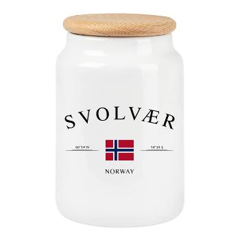 Svolvær Norwegen – Urlaub Souvenir & Geschenk - Keksdose mit Holzdeckel - Weiß - Vorne