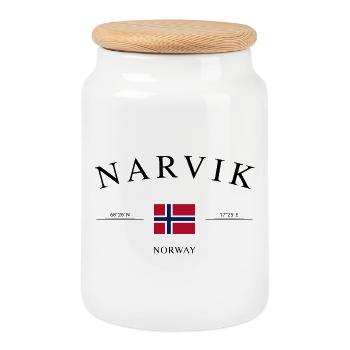 Narvik, Norvège – Souvenir et cadeau de Noël - Boîte à biscuits avec couvercle en bois - blanc - Devant