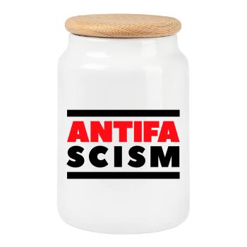 ANTIFA - Antifaschismus - Keksdose mit Holzdeckel - Weiß - Vorne
