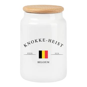 Knokke-Heist Belgique – Souvenir et cadeau de Noël - Boîte à biscuits avec couvercle en bois - blanc - Devant