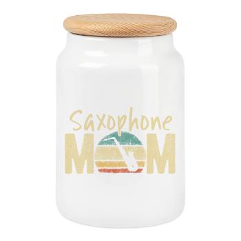 Saxophone Maman Rétro Vintage Marching Band Design - Boîte à biscuits avec couvercle en bois - blanc - Devant