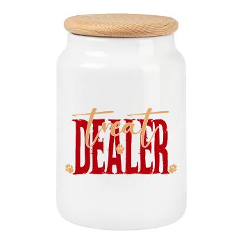 Treat Dealer Paw Print Typography - Cookie Jar with Wooden Lid - white - Front