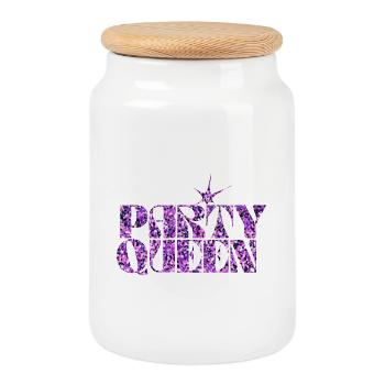 Party Queen Glitter Typography - Cookie Jar with Wooden Lid - white - Front