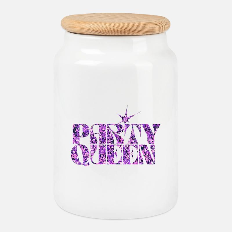 Party Queen Glitzer Typografie - Keksdose mit Holzdeckel - Weiß