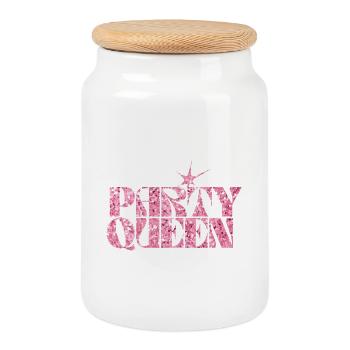Party Queen Glitter Text - Cookie Jar with Wooden Lid - white - Front