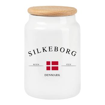 Silkeborg, Danemark – Souvenir et cadeau de Noël - Boîte à biscuits avec couvercle en bois - blanc - Devant