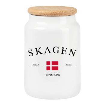 Skagen, Danemark – Souvenir et cadeau de vacances - Boîte à biscuits avec couvercle en bois - blanc - Devant