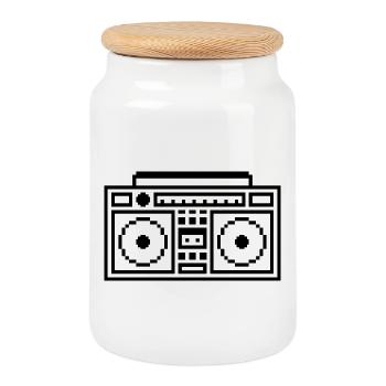Ghetto Blaster : Rétro, musique et style pixel - Boîte à biscuits avec couvercle en bois - blanc - Devant
