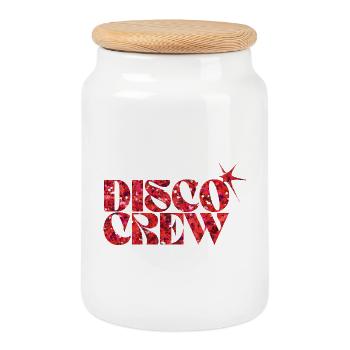 Disco Crew Roter Neon-Spritzer - Keksdose mit Holzdeckel - Weiß - Vorne