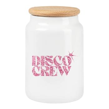Disco Crew Pink Glitzer Logo - Keksdose mit Holzdeckel - Weiß - Vorne