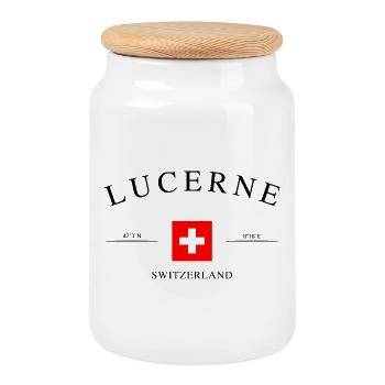 Lucerne, Suisse – Souvenir et cadeau des Fêtes - Boîte à biscuits avec couvercle en bois - blanc - Devant