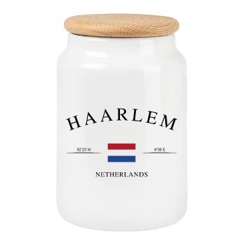 Haarlem Niederlande – Urlaub Souvenir & Geschenk - Keksdose mit Holzdeckel - Weiß - Vorne