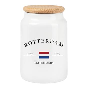 Rotterdam Niederlande – Urlaub Souvenir & Geschenk - Keksdose mit Holzdeckel - Weiß - Vorne