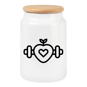 Healthy Lifestyle - Cookie Jar with Wooden Lid - white - Front