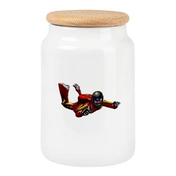 Parachutiste rouge en saut - Boîte à biscuits avec couvercle en bois - blanc - Devant