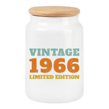 60 Ans 1966 Vintage Rétro Cadeau D'anniversaire - Boîte à biscuits avec couvercle en bois - blanc - Devant