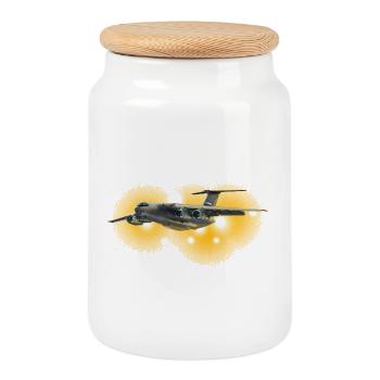 Cargo plane in solar fire - Cookie Jar with Wooden Lid - white - Front