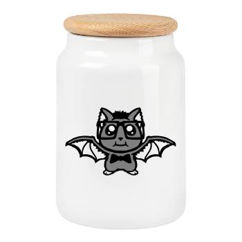 mignon nerd chauve-souris lunettes noeud papillon Halloween geek - Boîte à biscuits avec couvercle en bois - blanc - Devant