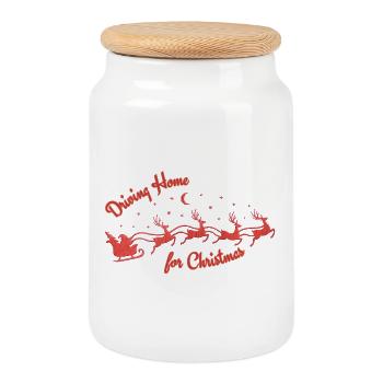 Driving Home for Christmas Santa Claus red night - Cookie Jar with Wooden Lid - white - Front