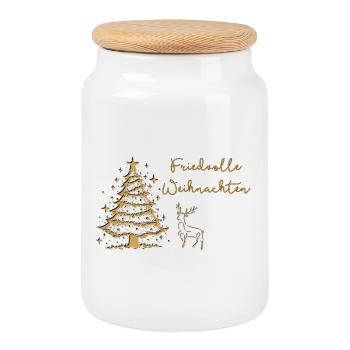 Friedvolle Weihnachten im Wald Hirsch Christbaum - Keksdose mit Holzdeckel - Weiß - Vorne