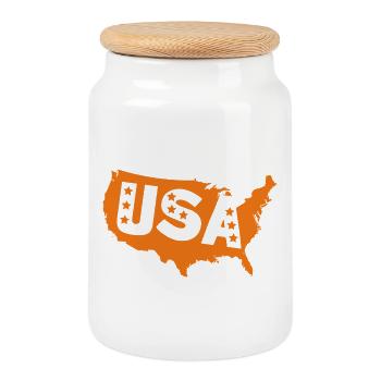 Carte orange des États-Unis avec étoiles - Boîte à biscuits avec couvercle en bois - blanc - Devant