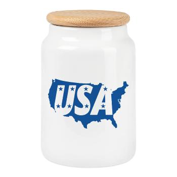 Patriotic United States map with governments - Cookie Jar with Wooden Lid - white - Front
