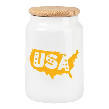 USA Map Emblem with Stars - Cookie Jar with Wooden Lid - white - Front