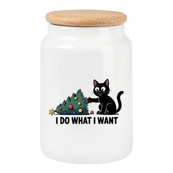 I do what I want - Funny Cat T-Shirt - Cookie Jar with Wooden Lid - white - Front