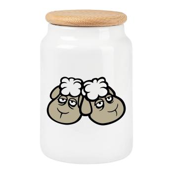 Couple de moutons Fatigué Triste Somnolent Ami épuisé - Boîte à biscuits avec couvercle en bois - blanc - Devant