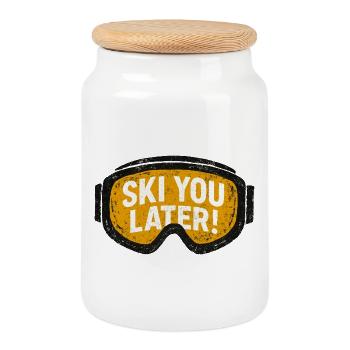Ski You Later – Grunge Skibrille - Keksdose mit Holzdeckel - Weiß - Vorne