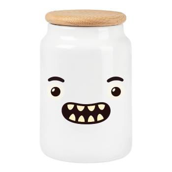 Visage de monstre - Boîte à biscuits avec couvercle en bois - blanc - Devant