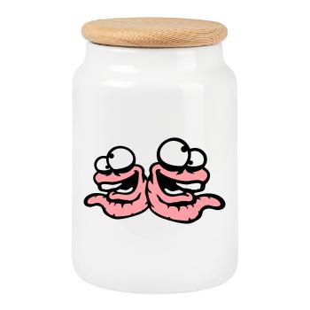 Worms Laughing Duo Crazy Spliking Silly Team - Boîte à biscuits avec couvercle en bois - blanc - Devant