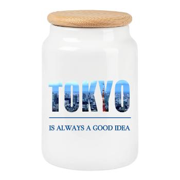 Tokyo Skyline Lettering – Always a Good Idea - Cookie Jar with Wooden Lid - white - Front